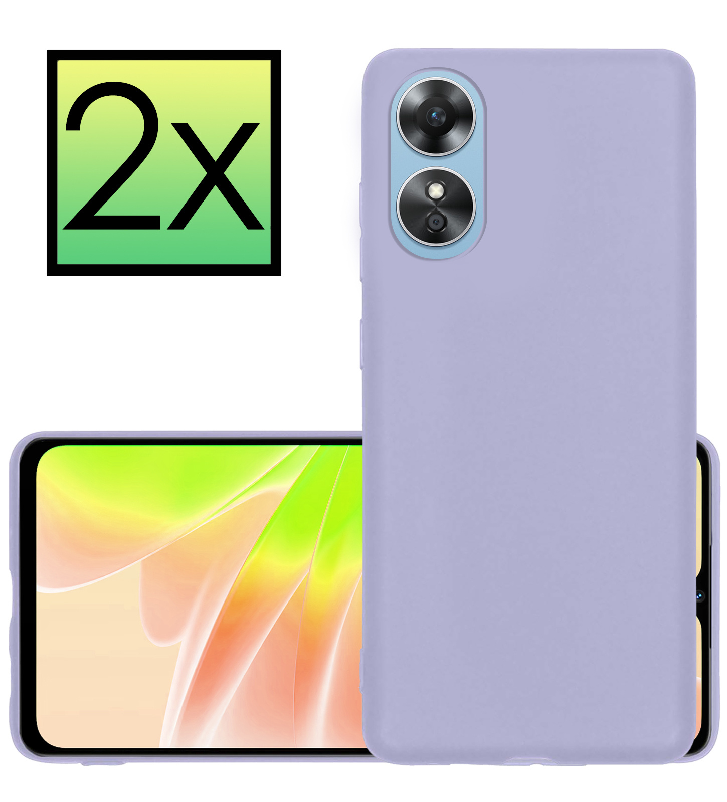 NoXx Hoes Geschikt voor OPPO A17 Hoesje Cover Siliconen Back Case Hoes - Lila - 2x