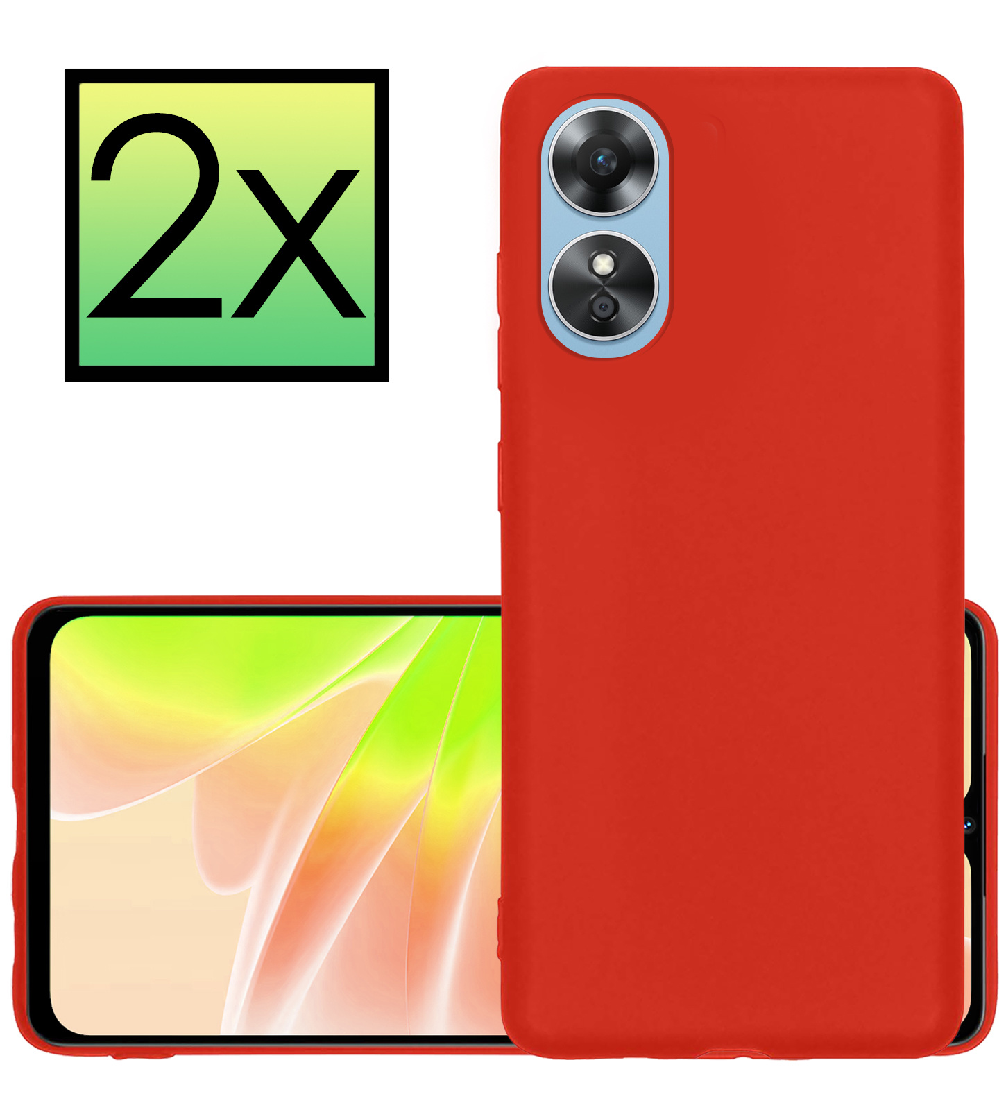 NoXx Hoes Geschikt voor OPPO A17 Hoesje Cover Siliconen Back Case Hoes - Rood - 2x