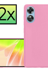 NoXx Hoes Geschikt voor OPPO A17 Hoesje Cover Siliconen Back Case Hoes - Lichtroze - 2x