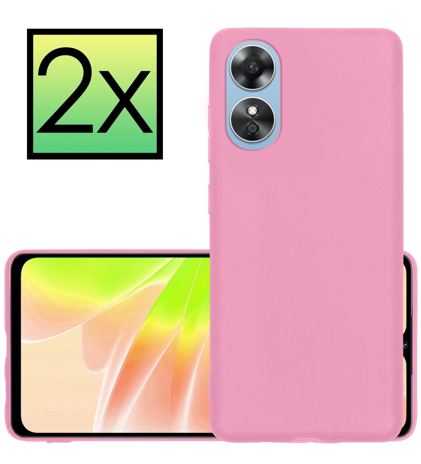 NoXx Hoes Geschikt voor OPPO A17 Hoesje Cover Siliconen Back Case Hoes - Lichtroze - 2x