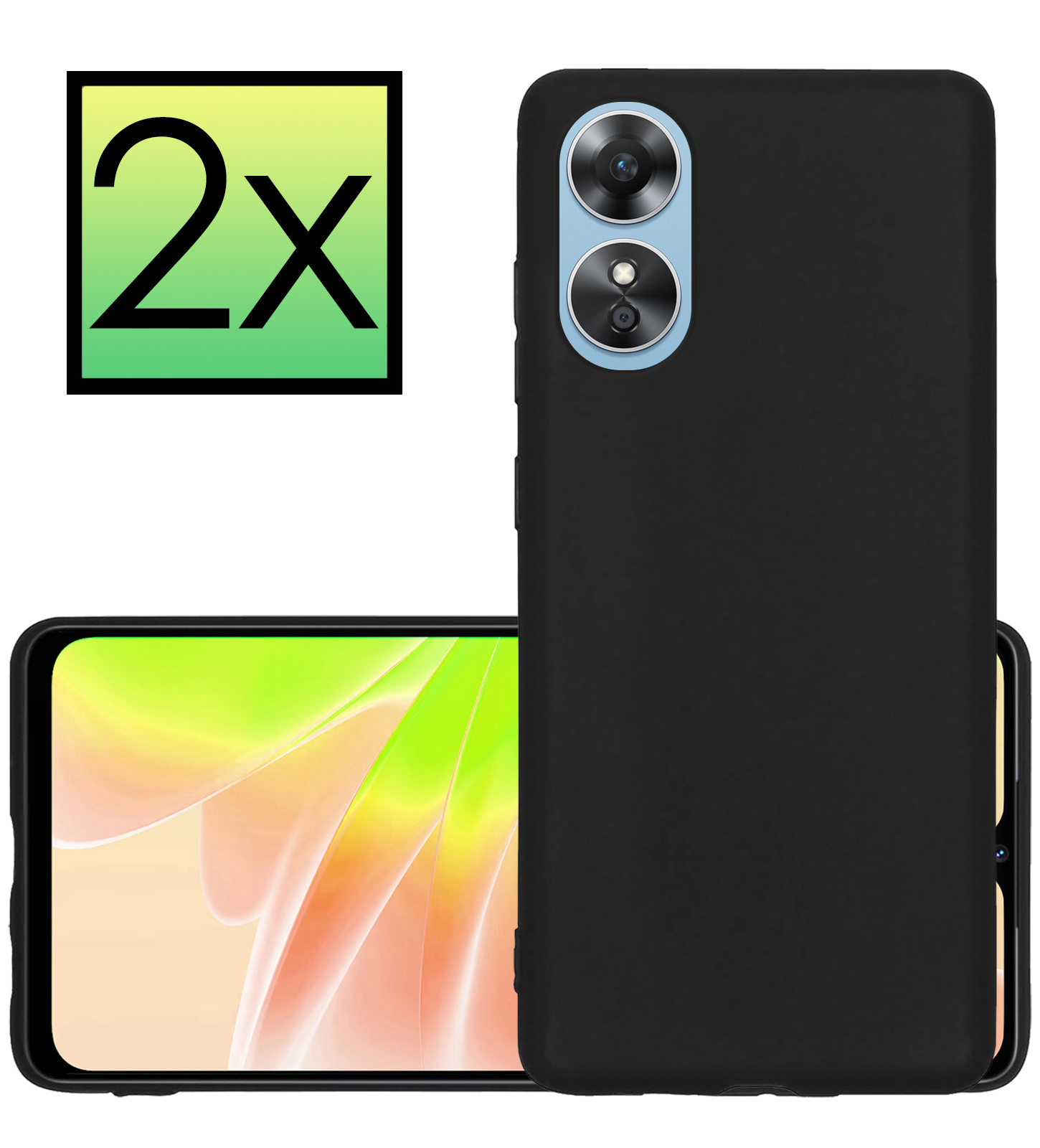 NoXx Hoes Geschikt voor OPPO A17 Hoesje Cover Siliconen Back Case Hoes - Zwart - 2x