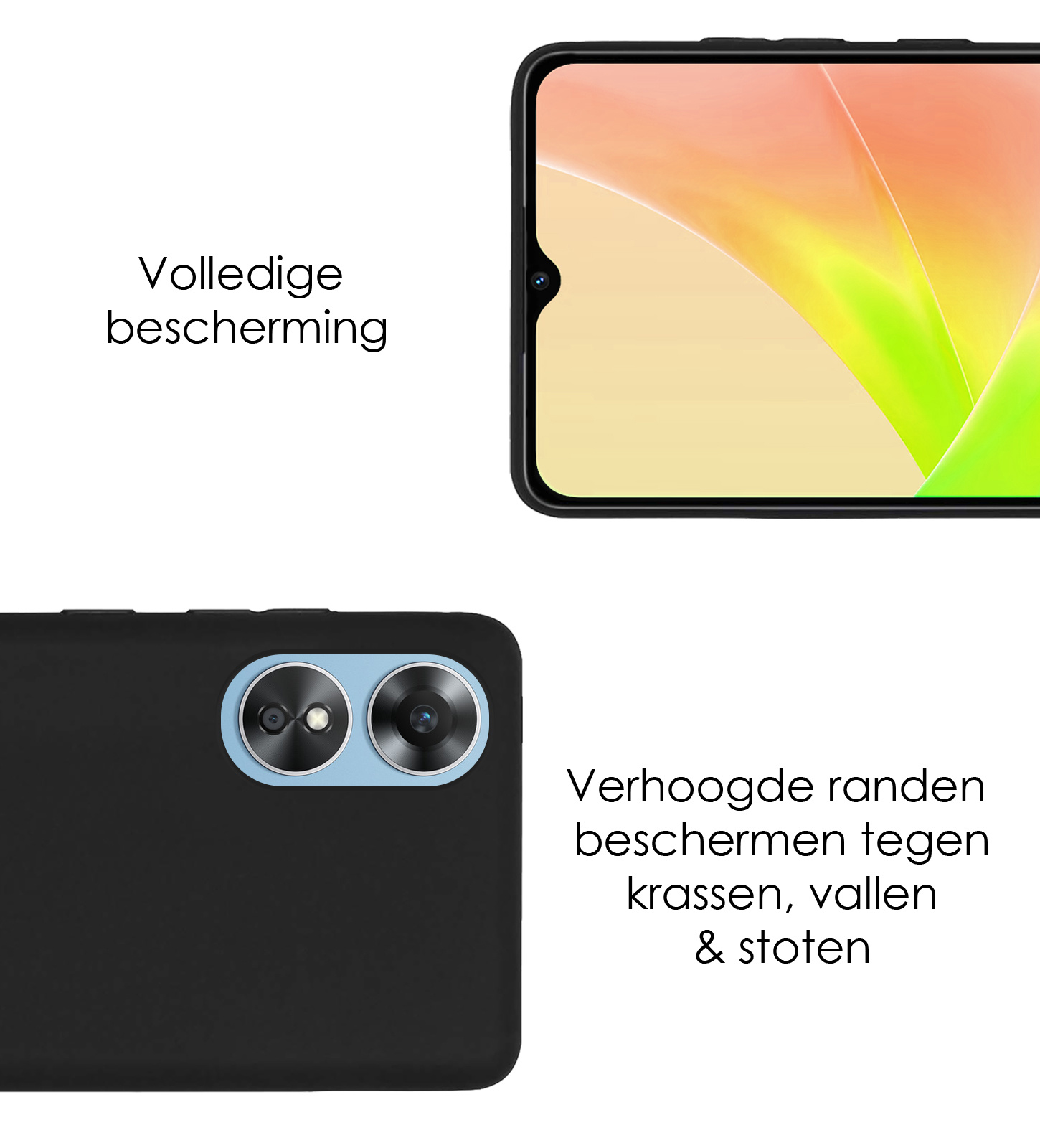 NoXx Hoes Geschikt voor OPPO A17 Hoesje Cover Siliconen Back Case Hoes - Zwart - 2x