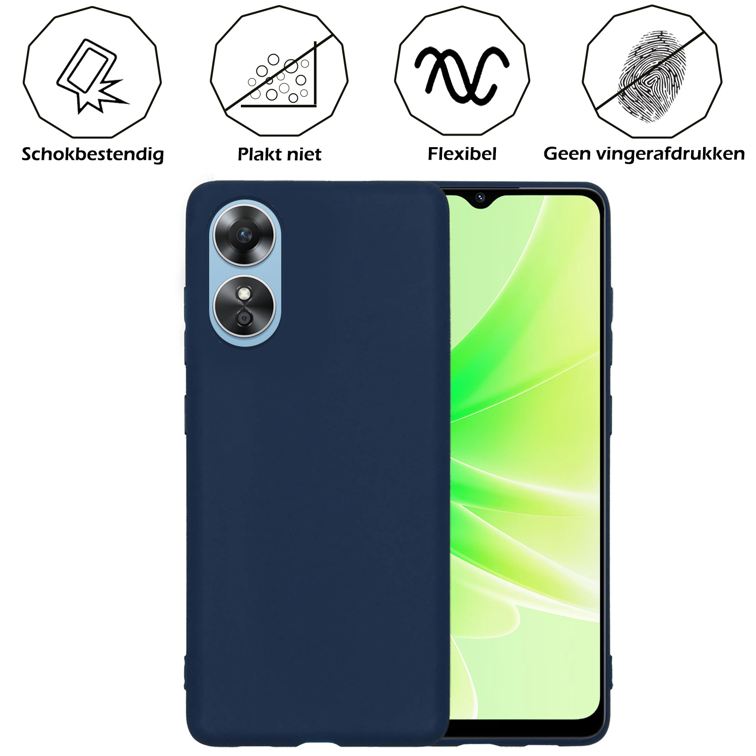 Nomfy Hoesje Geschikt voor OPPO A17 Hoesje Siliconen Cover Case - Hoes Geschikt voor OPPO A17 Hoes Back Case - Donkerblauw