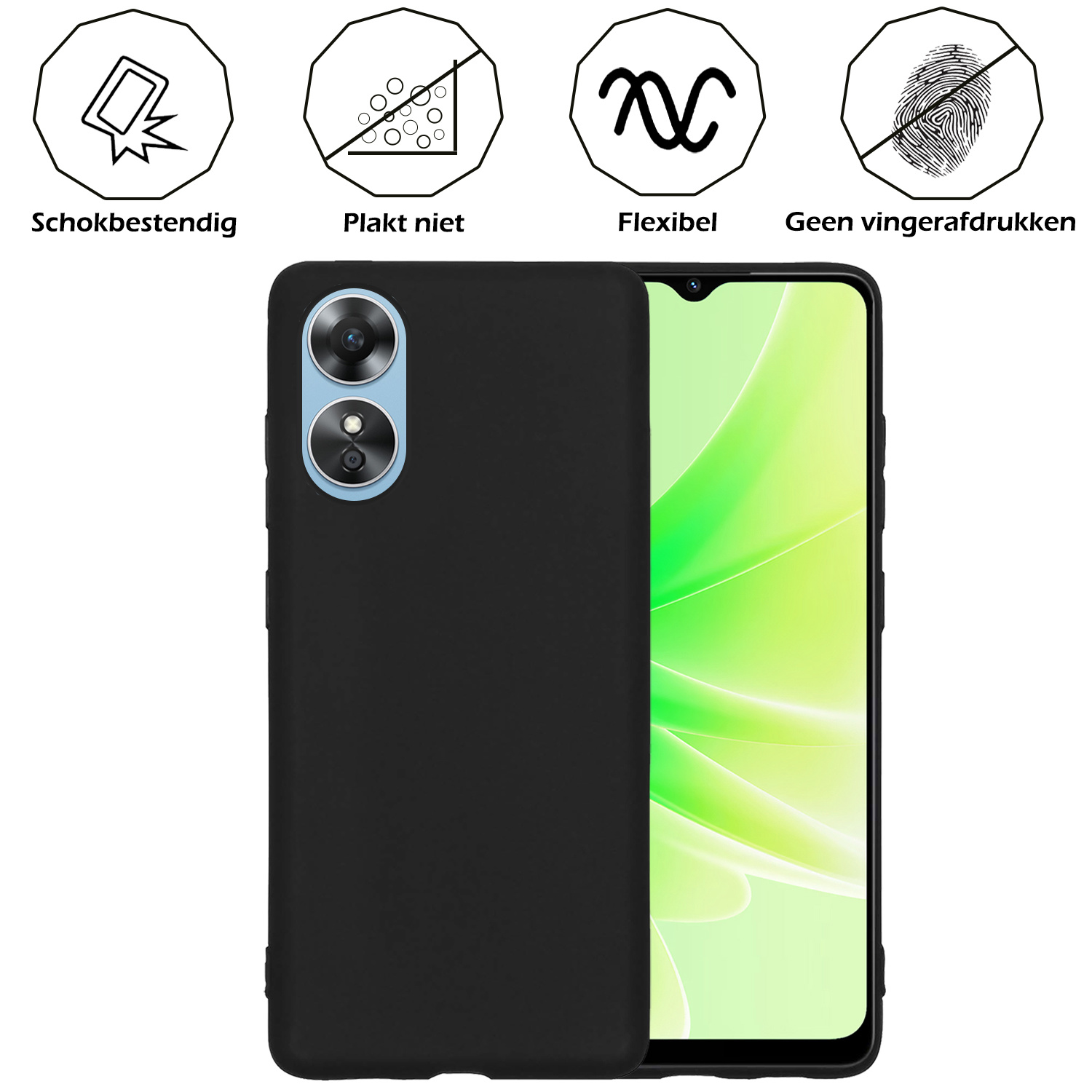 Nomfy Hoesje Geschikt voor OPPO A17 Hoesje Siliconen Cover Case - Hoes Geschikt voor OPPO A17 Hoes Back Case - Zwart