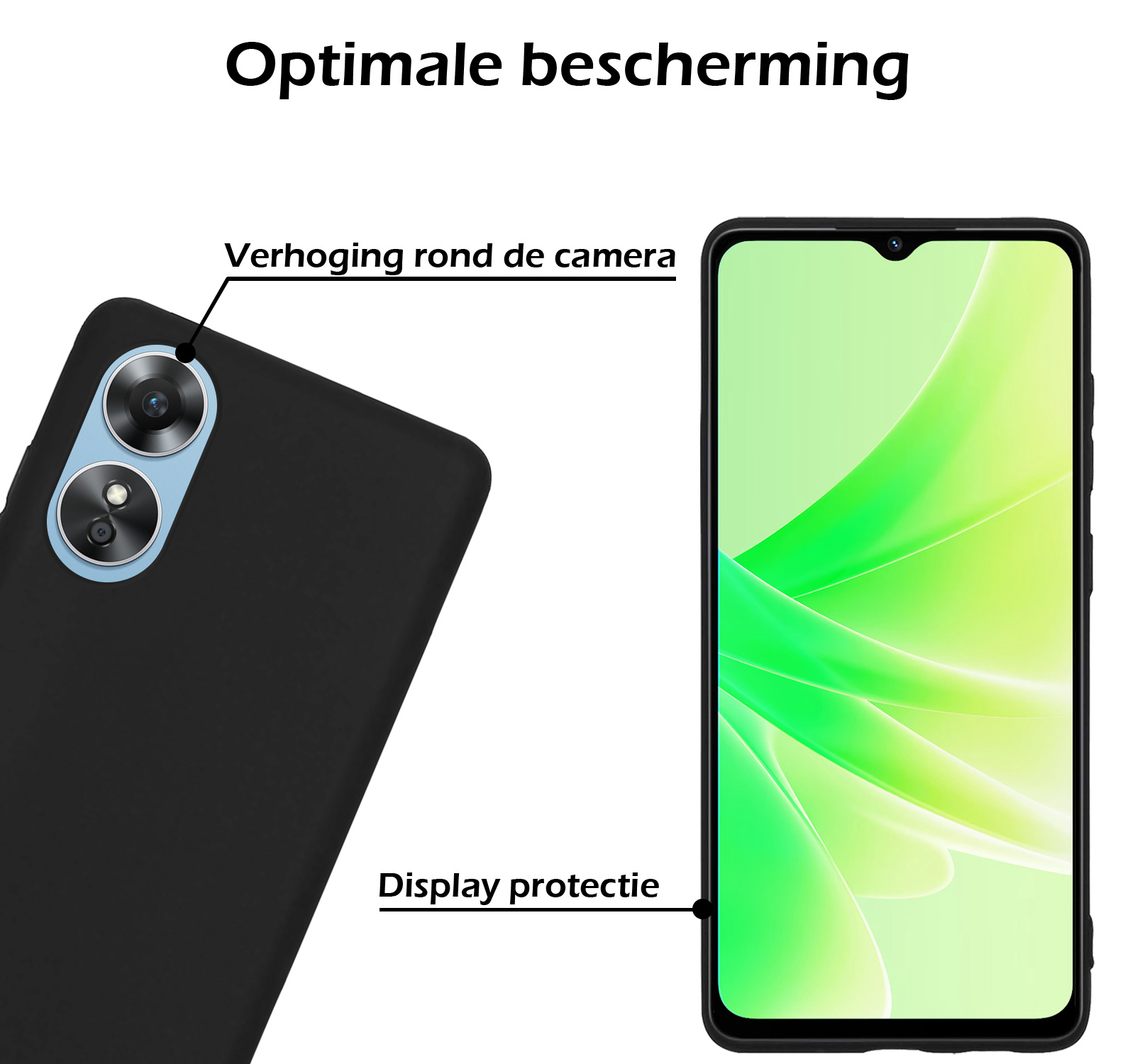 Nomfy Hoesje Geschikt voor OPPO A17 Hoesje Siliconen Cover Case - Hoes Geschikt voor OPPO A17 Hoes Back Case - Zwart