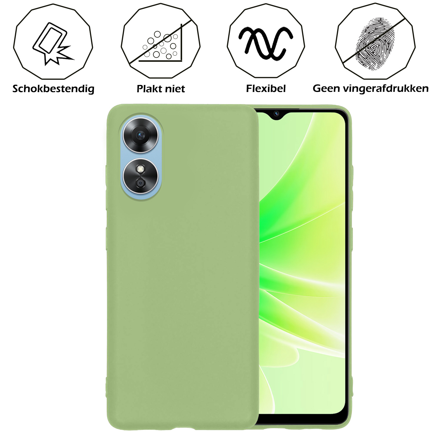 Nomfy OPPO A17 Hoesje Siliconen Case Back Cover - OPPO A17 Hoes Cover Silicone - Groen - 2X