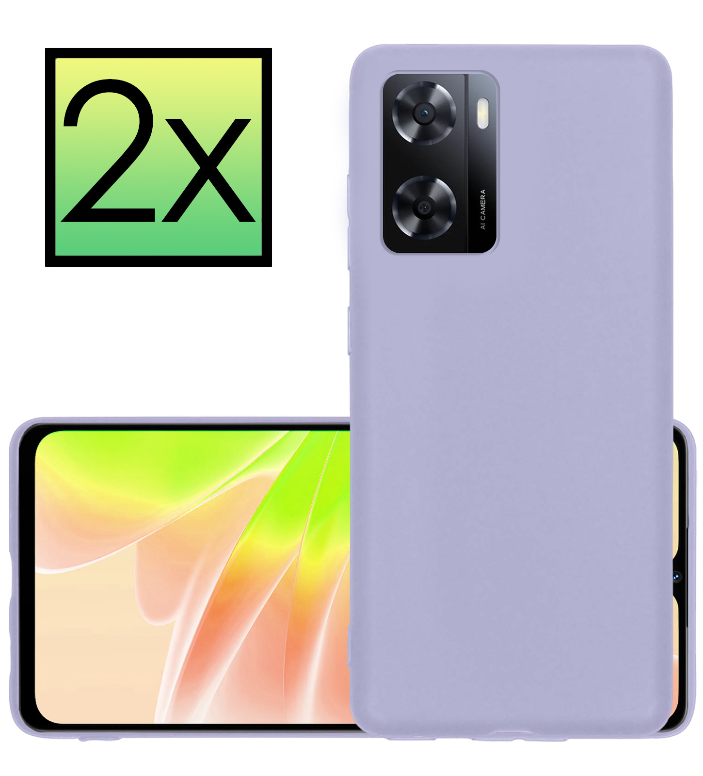 NoXx Hoes Geschikt voor OPPO A57 Hoesje Cover Siliconen Back Case Hoes - Lila - 2x