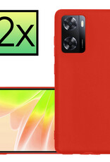 NoXx Hoes Geschikt voor OPPO A57 Hoesje Cover Siliconen Back Case Hoes - Rood - 2x