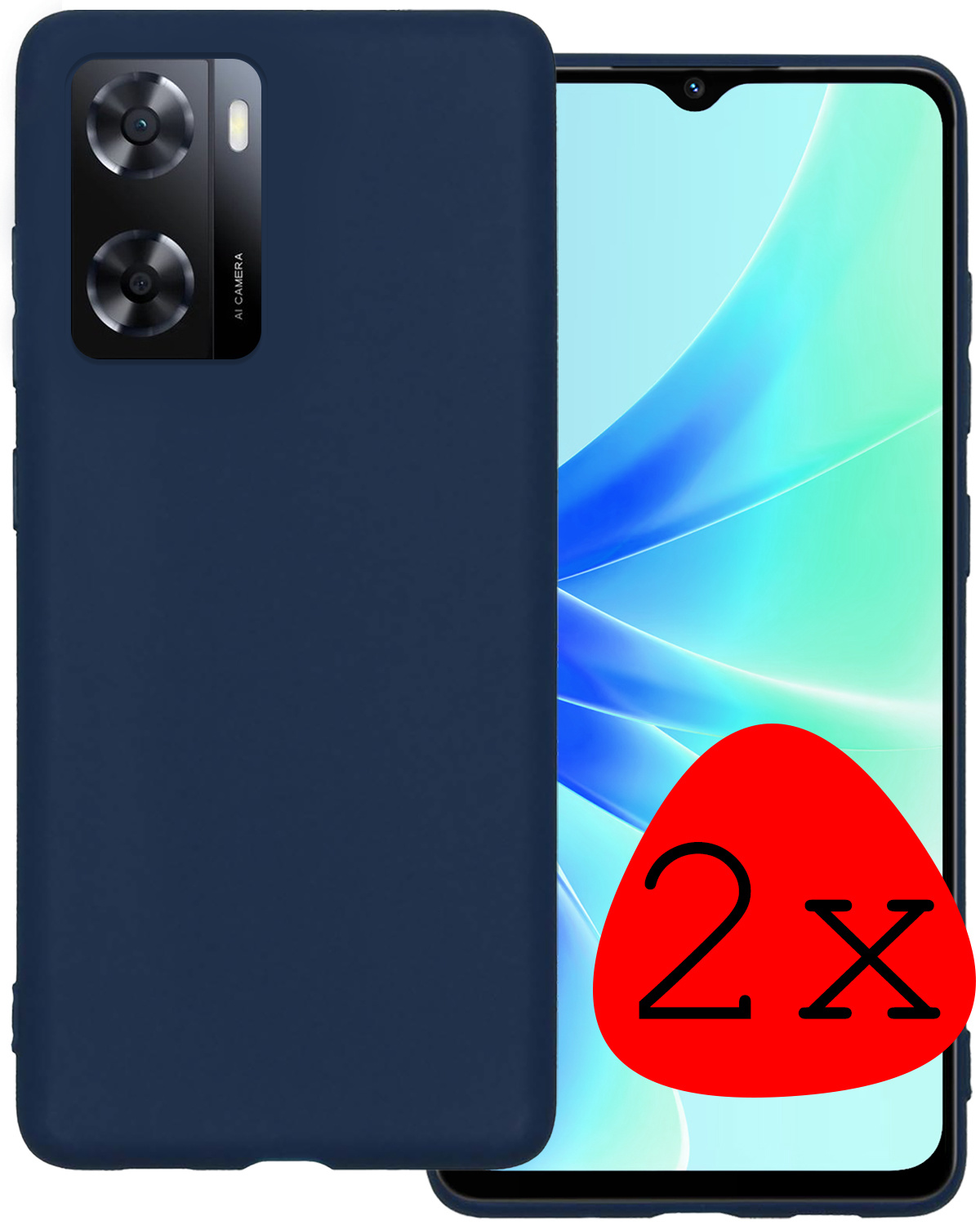 BASEY. Hoes Geschikt voor OPPO A57 Hoesje Siliconen Back Cover Case - Hoesje Geschikt voor OPPO A57 Hoes Cover Hoesje - Donkerblauw - 2 Stuks