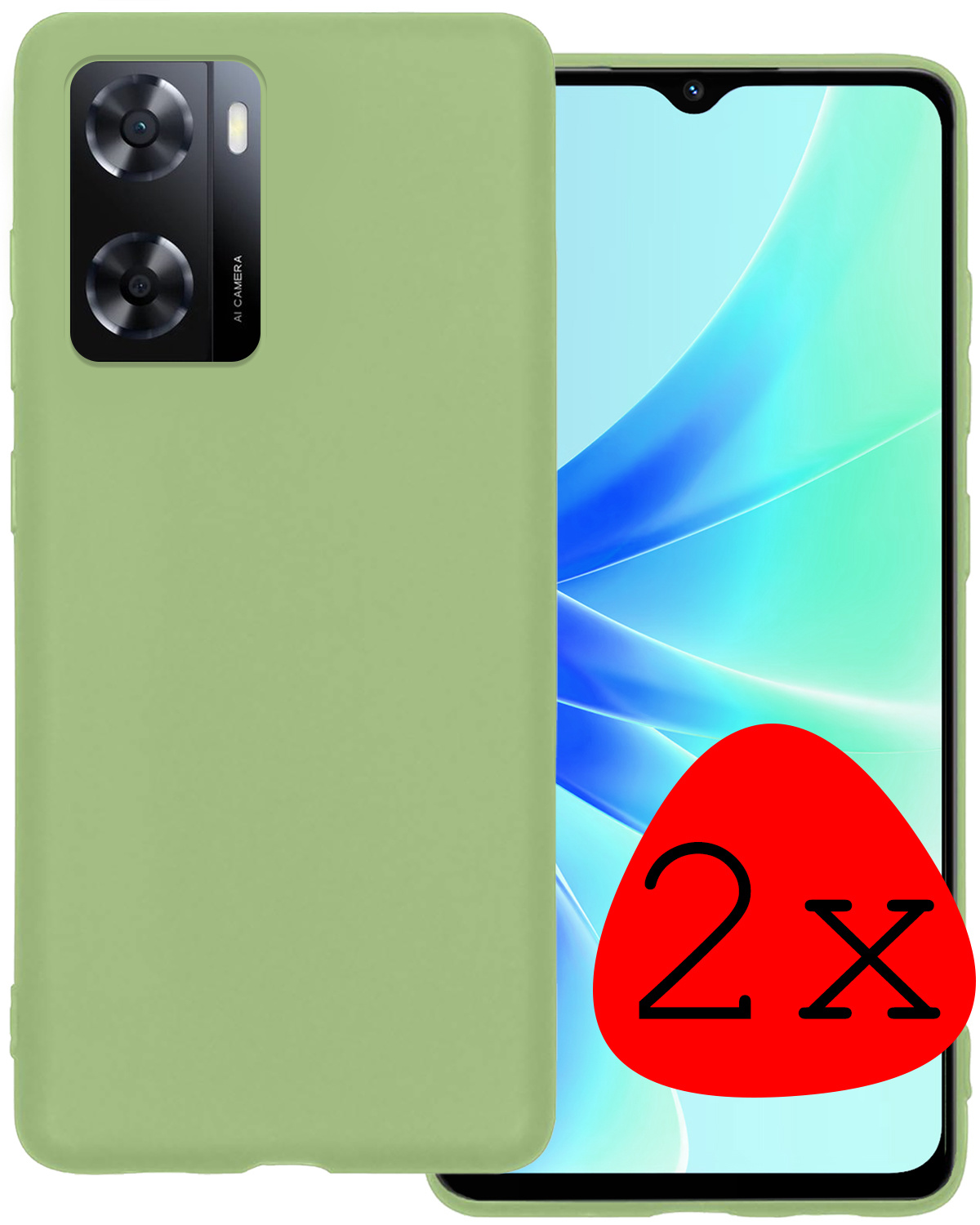 BASEY. Hoes Geschikt voor OPPO A57 Hoesje Siliconen Back Cover Case - Hoesje Geschikt voor OPPO A57 Hoes Cover Hoesje - Groen - 2 Stuks