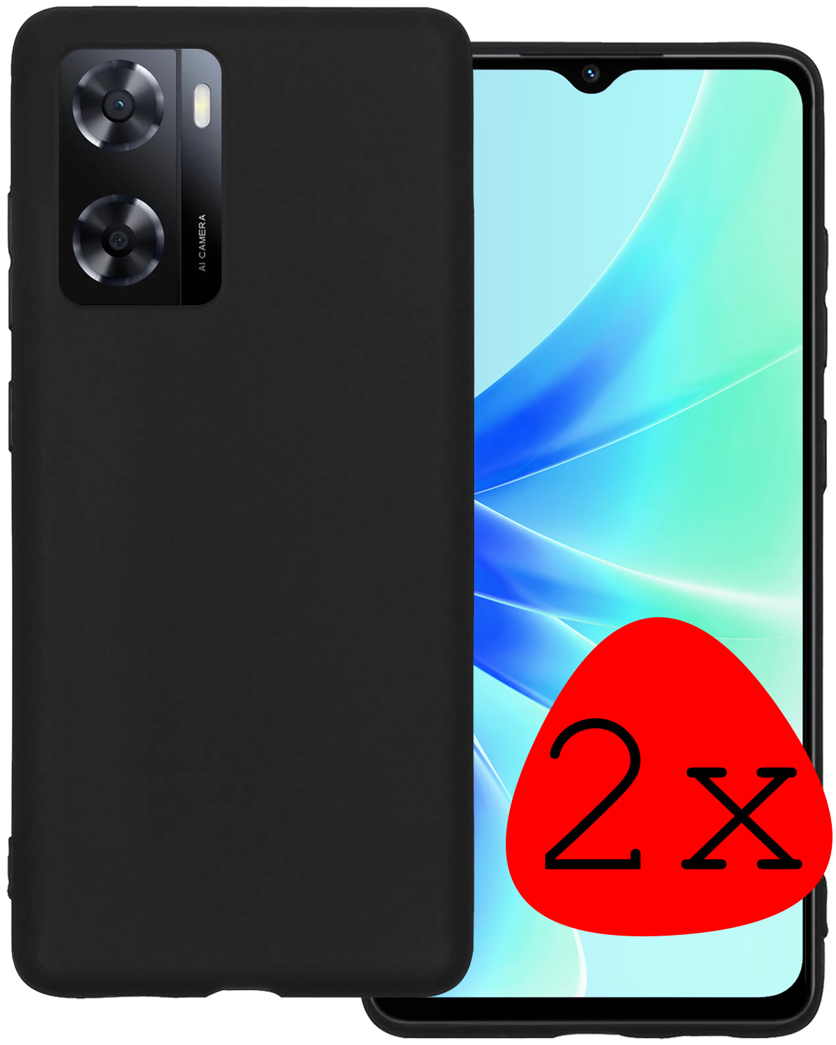 BASEY. Hoes Geschikt voor OPPO A57 Hoesje Siliconen Back Cover Case - Hoesje Geschikt voor OPPO A57 Hoes Cover Hoesje - Zwart - 2 Stuks