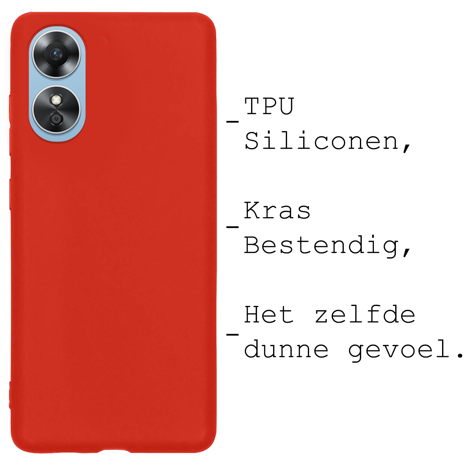 BASEY. Hoes Geschikt voor OPPO A17 Hoesje Siliconen Back Cover Case Met Screenprotector - Hoesje Geschikt voor OPPO A17 Hoes Cover Hoesje - Rood