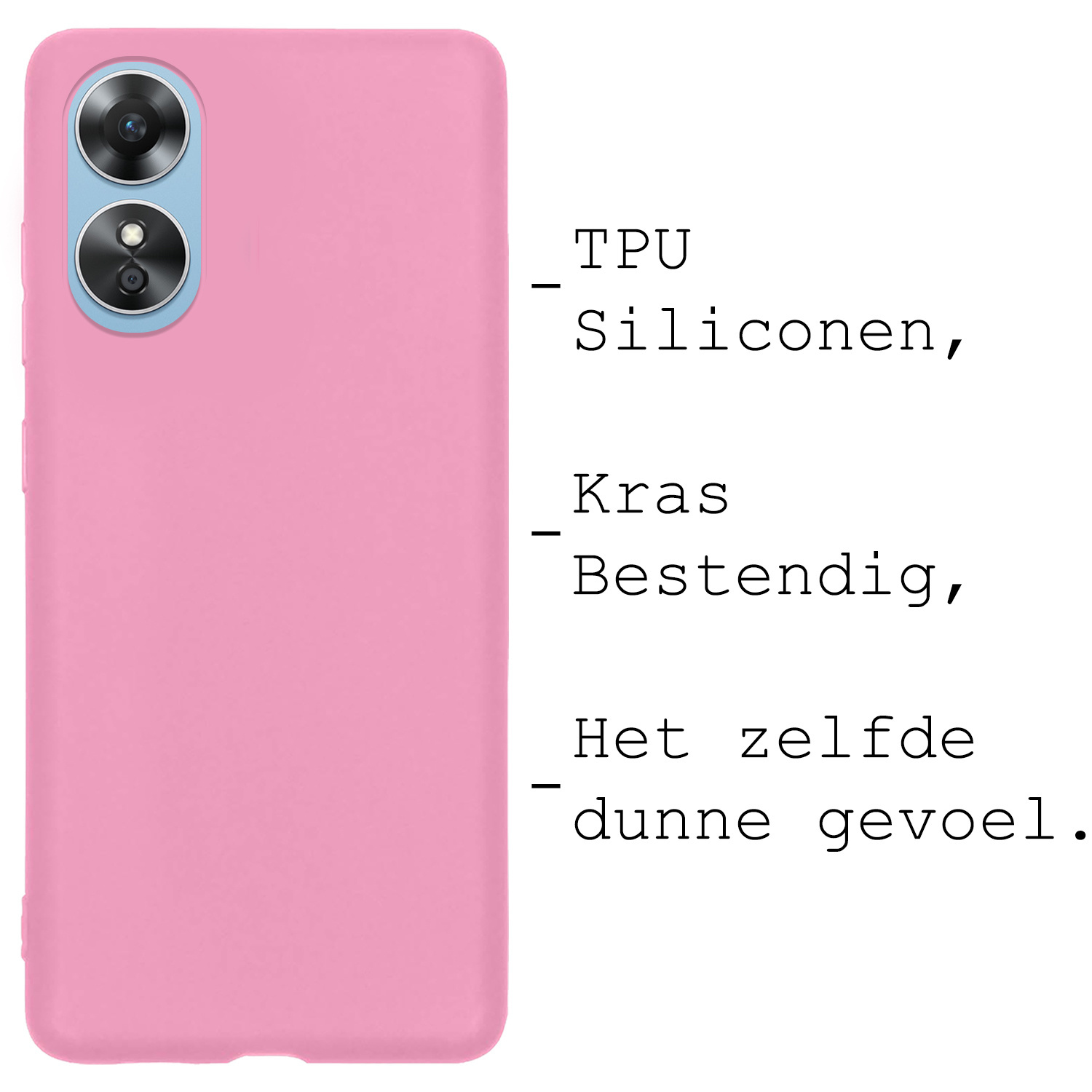 BASEY. Hoes Geschikt voor OPPO A17 Hoesje Siliconen Back Cover Case Met Screenprotector - Hoesje Geschikt voor OPPO A17 Hoes Cover Hoesje - Lichtroze