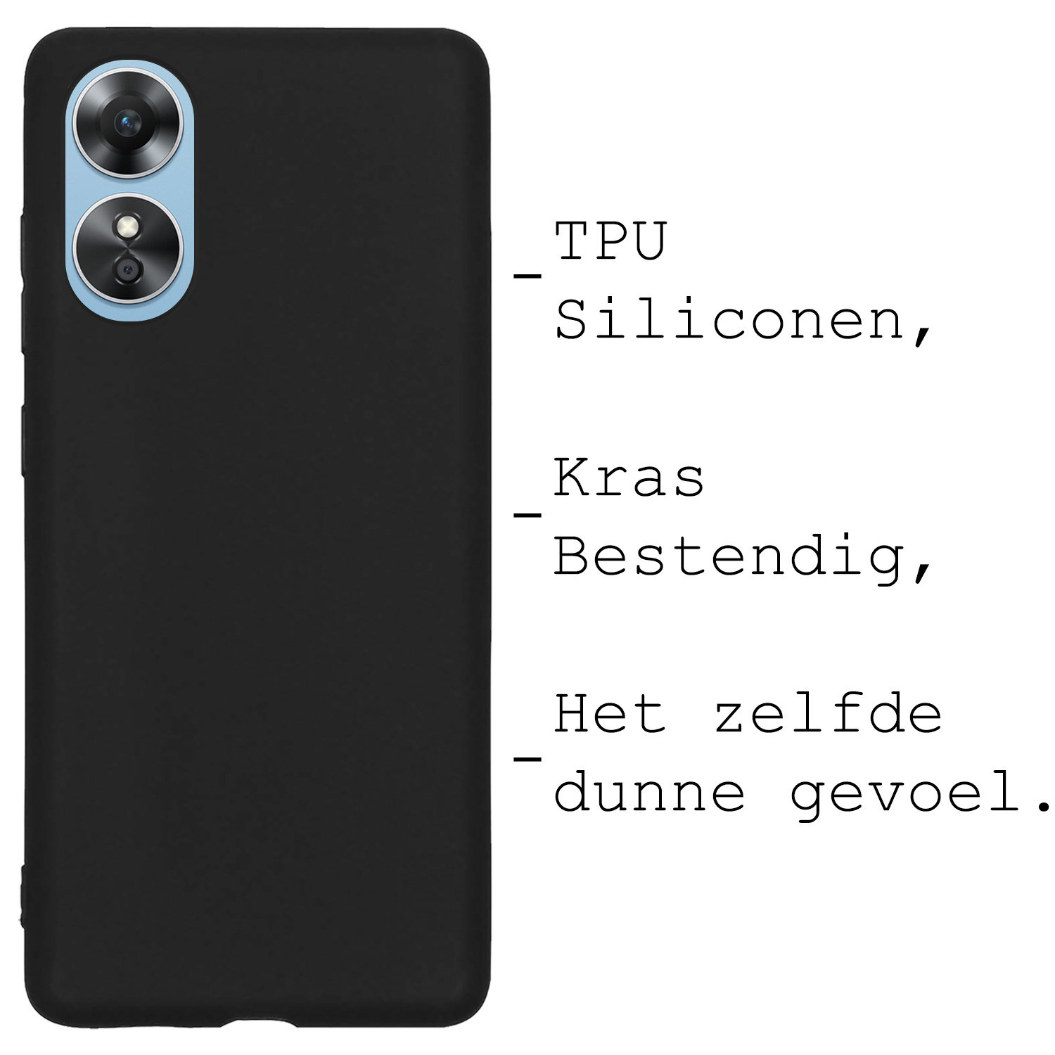 BASEY. Hoes Geschikt voor OPPO A17 Hoesje Siliconen Back Cover Case Met Screenprotector - Hoesje Geschikt voor OPPO A17 Hoes Cover Hoesje - Zwart