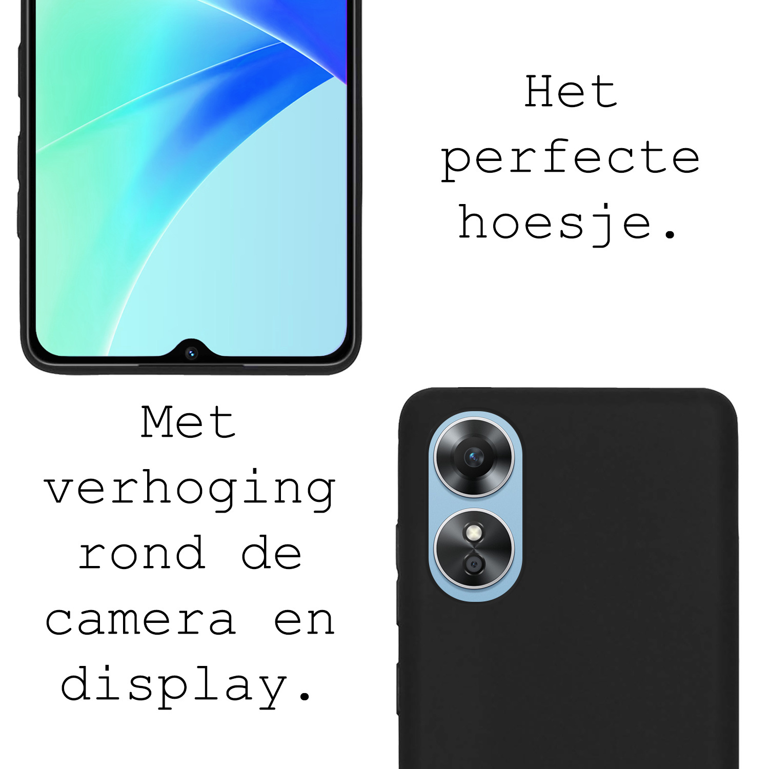 BASEY. Hoes Geschikt voor OPPO A17 Hoesje Siliconen Back Cover Case Met Screenprotector - Hoesje Geschikt voor OPPO A17 Hoes Cover Hoesje - Zwart