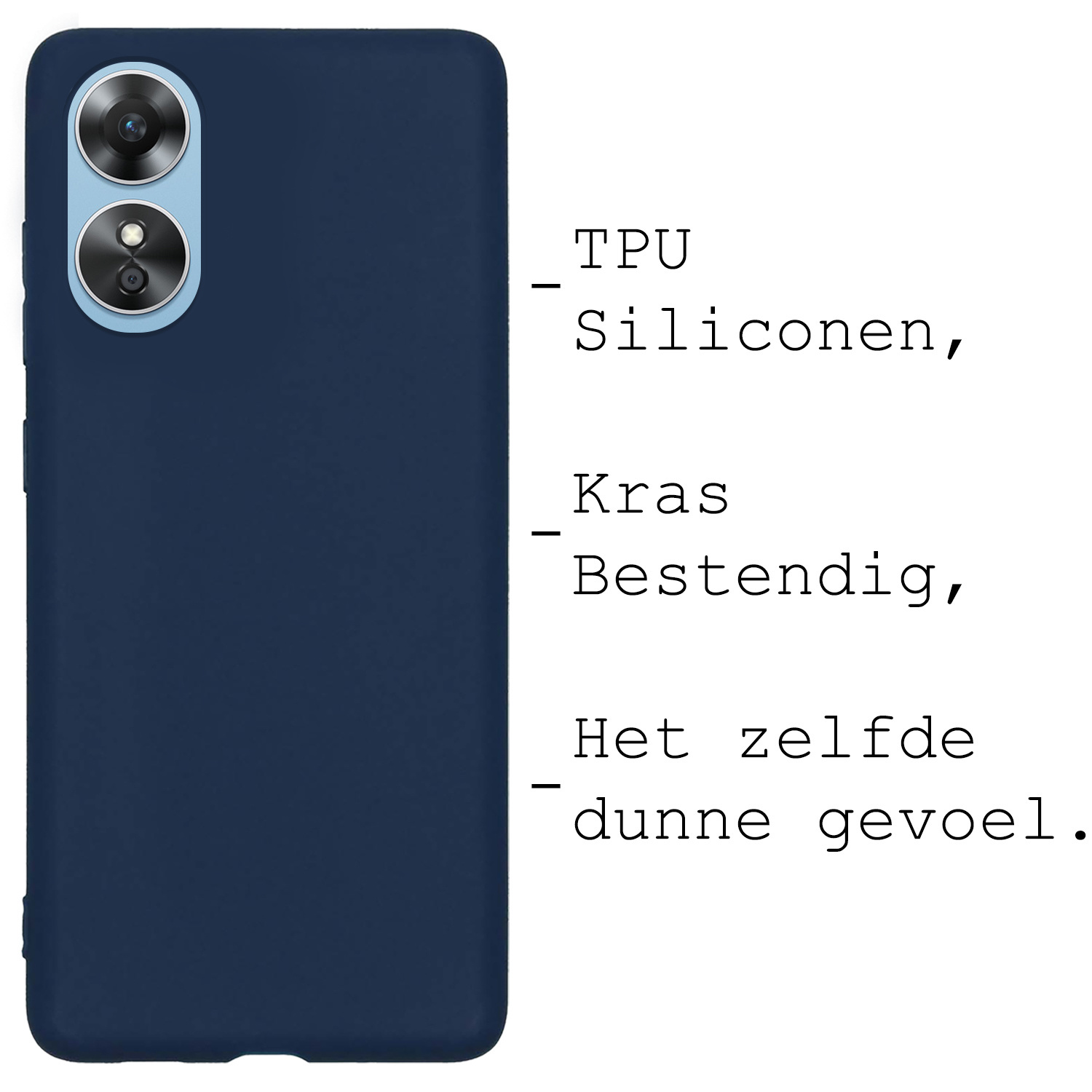 BASEY. Hoes Geschikt voor OPPO A17 Hoesje Siliconen Back Cover Case Met 2x Screenprotector - Hoesje Geschikt voor OPPO A17 Hoes Cover Hoesje - Donkerblauw