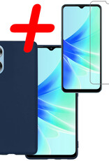 BASEY. Hoes Geschikt voor OPPO A17 Hoesje Siliconen Back Cover Case Met Screenprotector - Hoesje Geschikt voor OPPO A17 Hoes Cover Hoesje - Donkerblauw