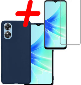BASEY. BASEY. OPPO A17 Hoesje Siliconen Met Screenprotector - Donkerblauw