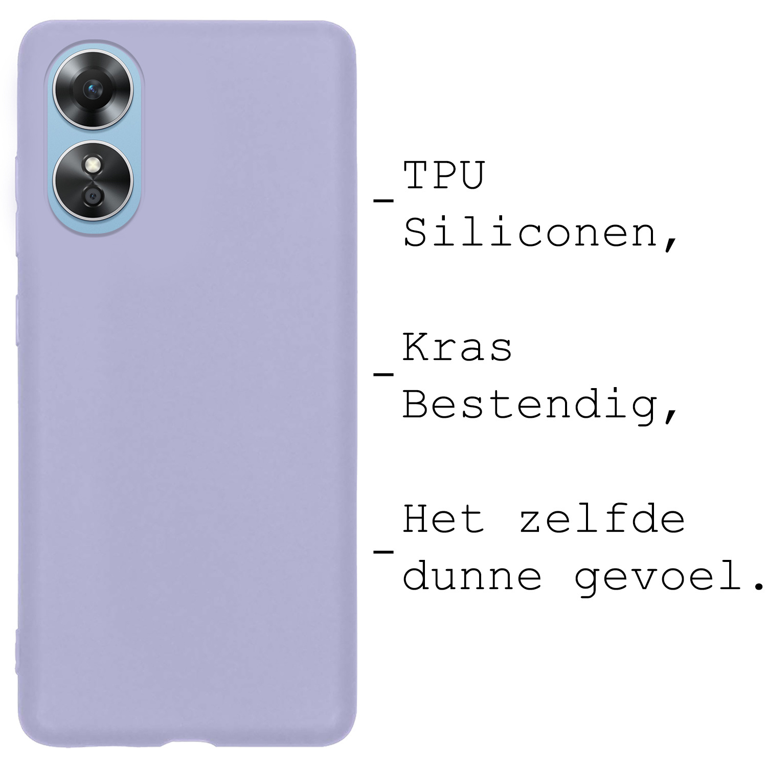 BASEY. Hoes Geschikt voor OPPO A17 Hoesje Siliconen Back Cover Case Met 2x Screenprotector - Hoesje Geschikt voor OPPO A17 Hoes Cover Hoesje - Lila