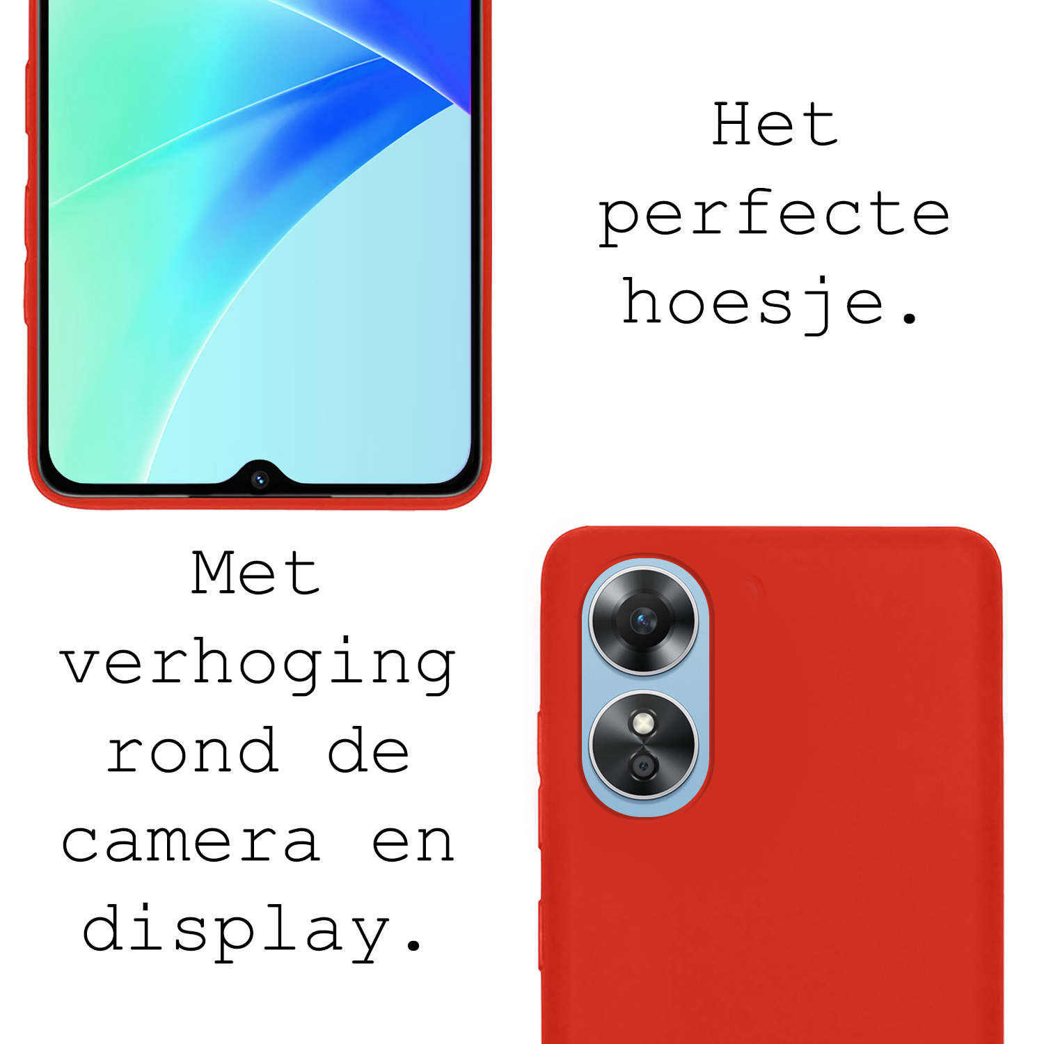 BASEY. Hoes Geschikt voor OPPO A17 Hoesje Siliconen Back Cover Case Met 2x Screenprotector - Hoesje Geschikt voor OPPO A17 Hoes Cover Hoesje - Rood