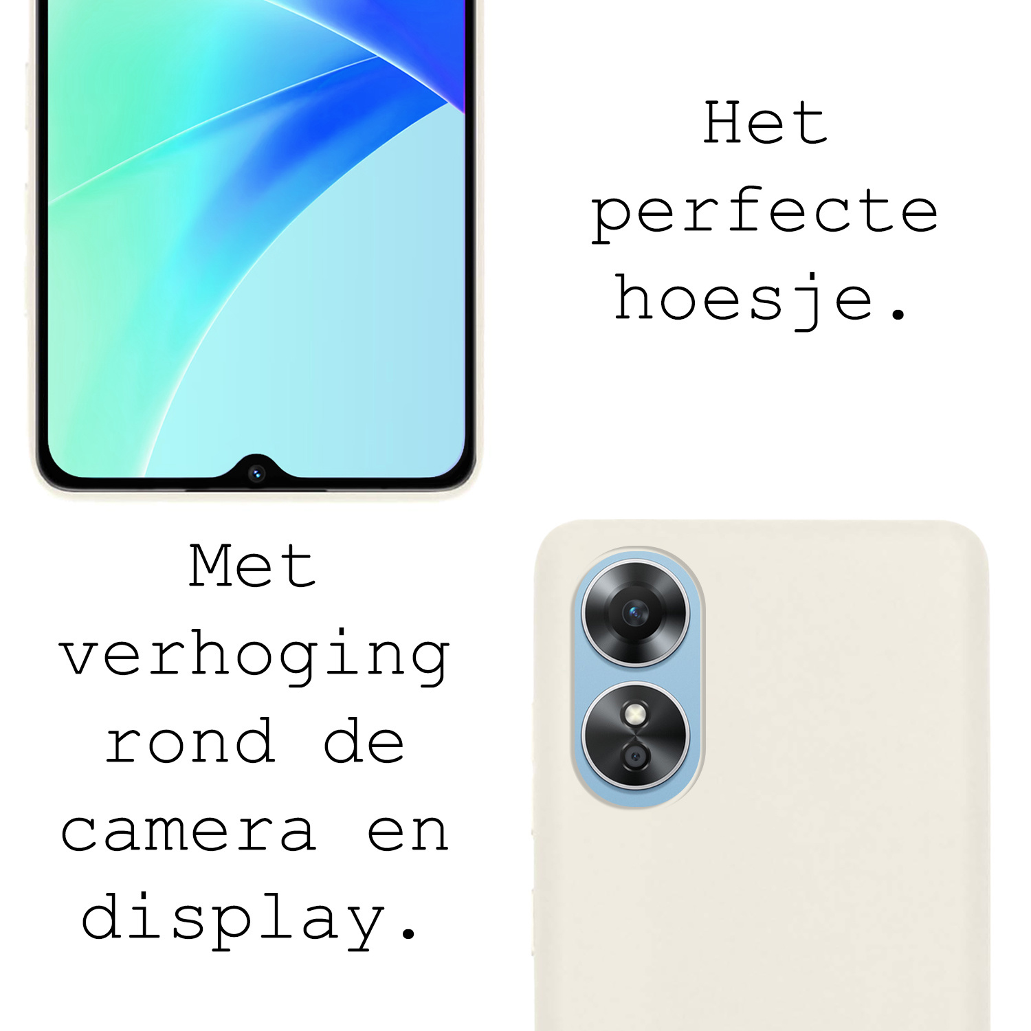 BASEY. Hoes Geschikt voor OPPO A17 Hoesje Siliconen Back Cover Case Met 2x Screenprotector - Hoesje Geschikt voor OPPO A17 Hoes Cover Hoesje - Wit