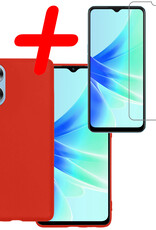 BASEY. Hoes Geschikt voor OPPO A17 Hoesje Siliconen Back Cover Case Met Screenprotector - Hoesje Geschikt voor OPPO A17 Hoes Cover Hoesje - Rood