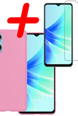 BASEY. Hoes Geschikt voor OPPO A17 Hoesje Siliconen Back Cover Case Met Screenprotector - Hoesje Geschikt voor OPPO A17 Hoes Cover Hoesje - Lichtroze