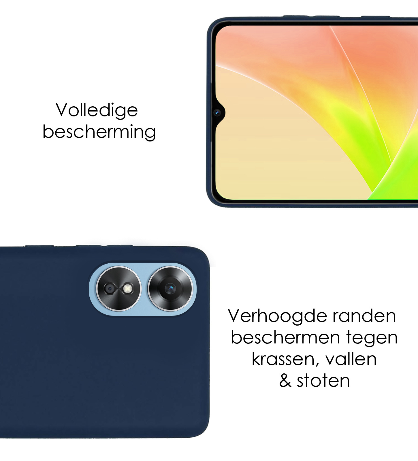 NoXx Hoes Geschikt voor OPPO A17 Hoesje Cover Siliconen Back Case Hoes Met Screenprotector - Donkerblauw