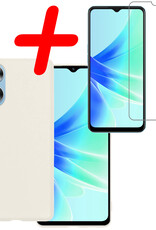 BASEY. Hoes Geschikt voor OPPO A17 Hoesje Siliconen Back Cover Case Met Screenprotector - Hoesje Geschikt voor OPPO A17 Hoes Cover Hoesje - Wit