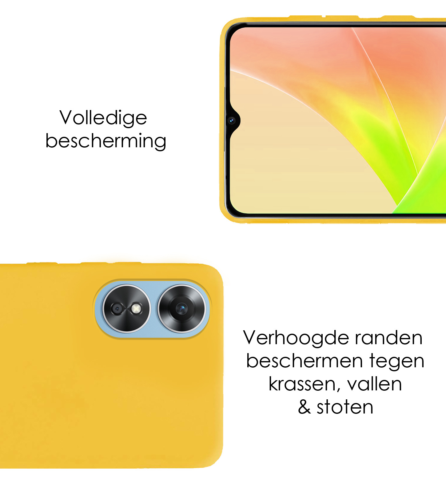 NoXx Hoes Geschikt voor OPPO A17 Hoesje Cover Siliconen Back Case Hoes Met Screenprotector - Geel
