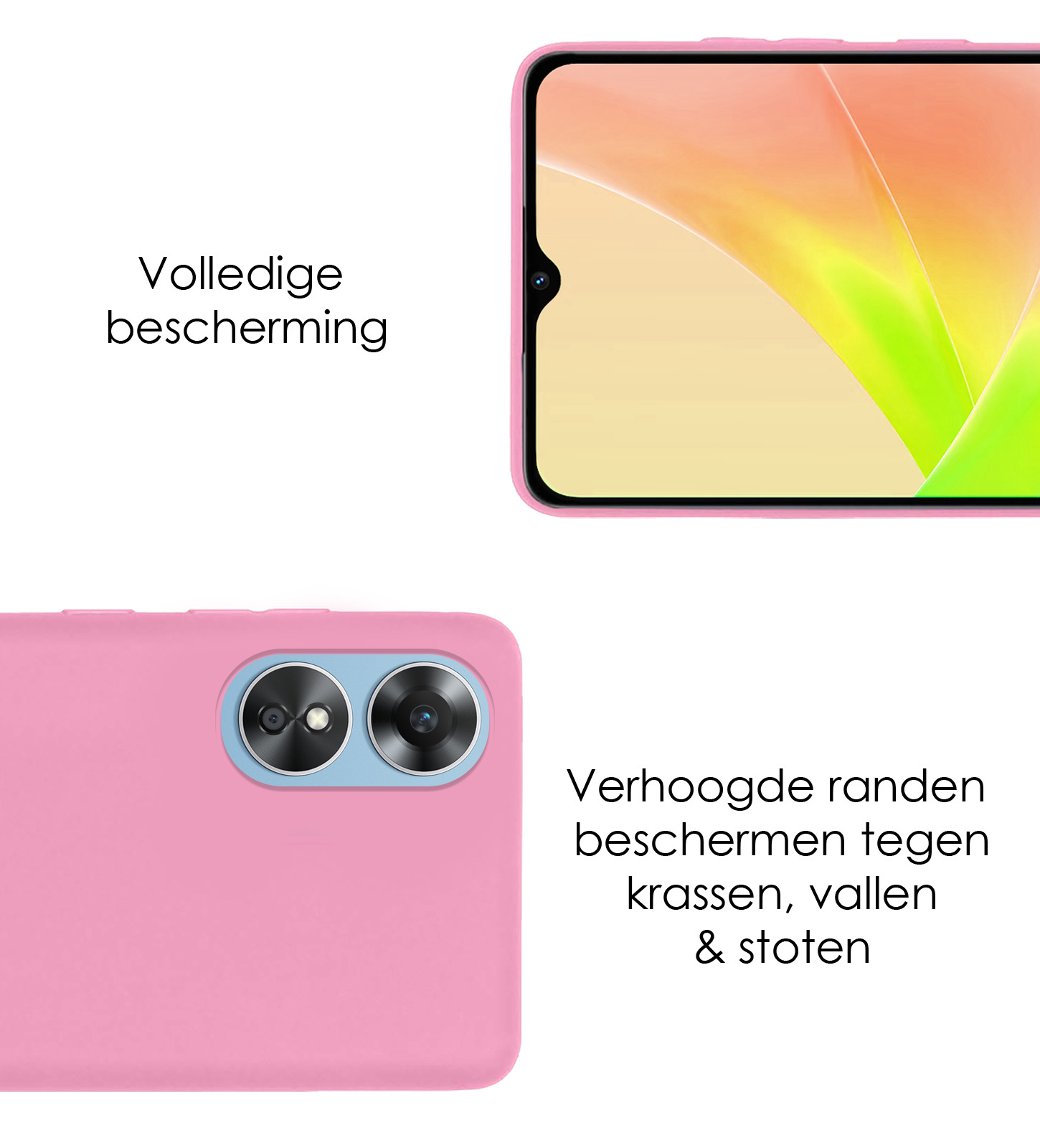 NoXx Hoes Geschikt voor OPPO A17 Hoesje Cover Siliconen Back Case Hoes Met Screenprotector - Lichtroze