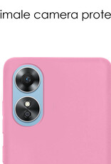 NoXx Hoes Geschikt voor OPPO A17 Hoesje Cover Siliconen Back Case Hoes Met Screenprotector - Lichtroze