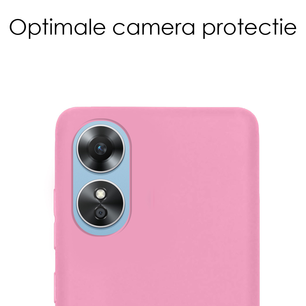 NoXx Hoes Geschikt voor OPPO A17 Hoesje Cover Siliconen Back Case Hoes Met Screenprotector - Lichtroze