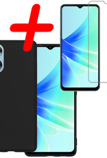BASEY. Hoes Geschikt voor OPPO A17 Hoesje Siliconen Back Cover Case Met Screenprotector - Hoesje Geschikt voor OPPO A17 Hoes Cover Hoesje - Zwart