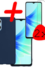 BASEY. Hoes Geschikt voor OPPO A17 Hoesje Siliconen Back Cover Case Met 2x Screenprotector - Hoesje Geschikt voor OPPO A17 Hoes Cover Hoesje - Donkerblauw