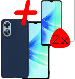 BASEY. BASEY. OPPO A17 Hoesje Siliconen Met 2x Screenprotector - Donkerblauw