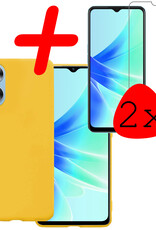 BASEY. Hoes Geschikt voor OPPO A17 Hoesje Siliconen Back Cover Case Met 2x Screenprotector - Hoesje Geschikt voor OPPO A17 Hoes Cover Hoesje - Geel