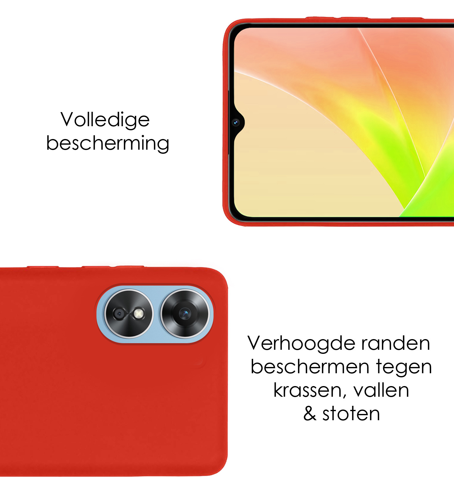 NoXx Hoes Geschikt voor OPPO A17 Hoesje Cover Siliconen Back Case Hoes Met 2x Screenprotector - Rood