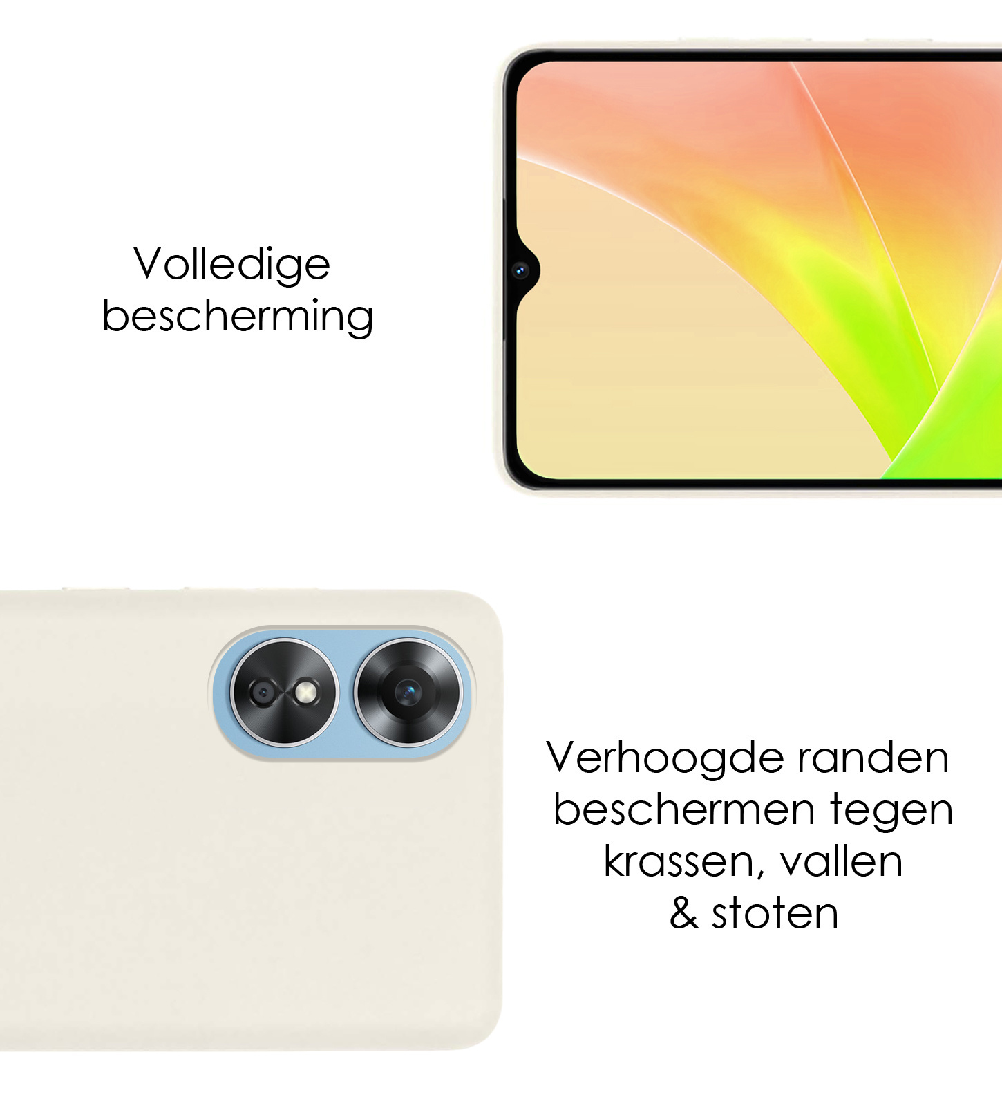 NoXx Hoes Geschikt voor OPPO A17 Hoesje Cover Siliconen Back Case Hoes Met 2x Screenprotector - Wit