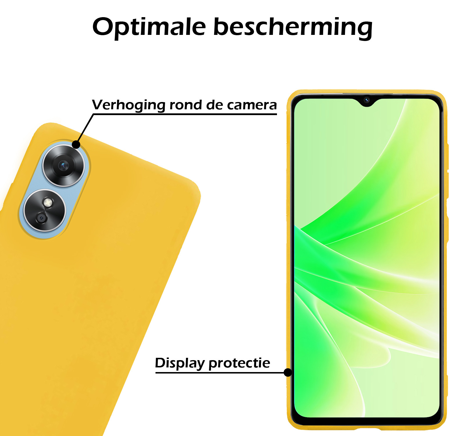 Nomfy Hoesje Geschikt voor OPPO A17 Hoesje Siliconen Cover Case Met Screenprotector - Hoes Geschikt voor OPPO A17 Hoes Back Case - Geel