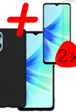 BASEY. Hoes Geschikt voor OPPO A17 Hoesje Siliconen Back Cover Case Met 2x Screenprotector - Hoesje Geschikt voor OPPO A17 Hoes Cover Hoesje - Zwart