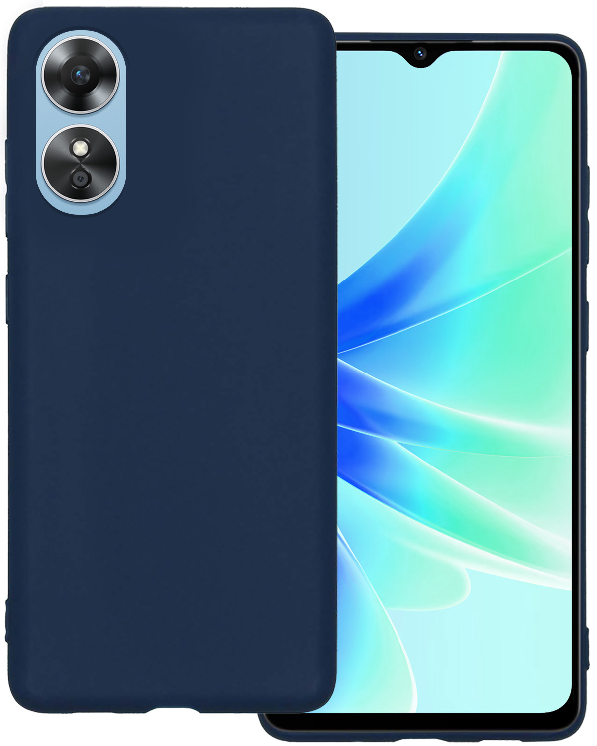 BASEY. Hoes Geschikt voor OPPO A17 Hoesje Siliconen Back Cover Case Met Screenprotector - Hoesje Geschikt voor OPPO A17 Hoes Cover Hoesje - Donkerblauw