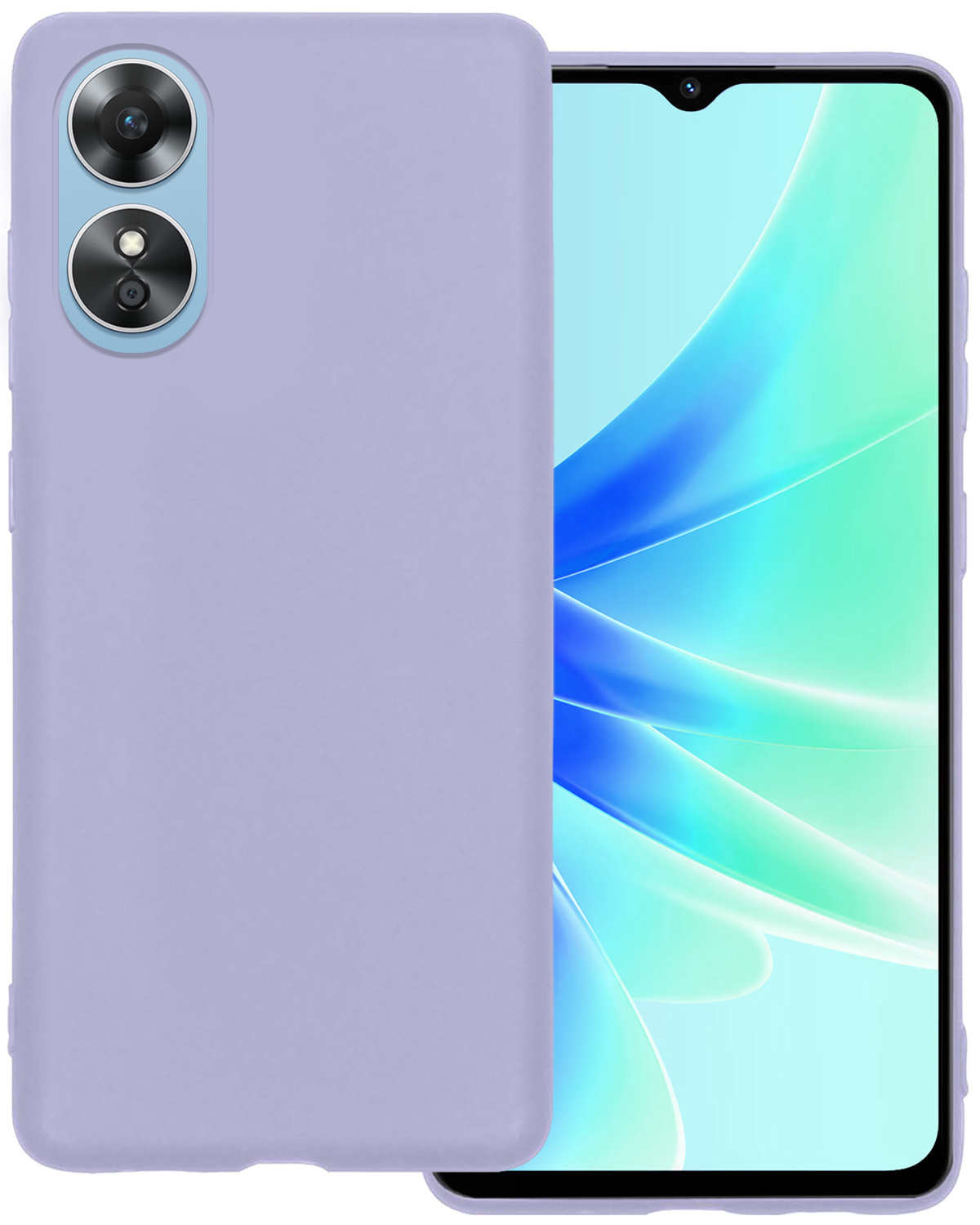 BASEY. Hoes Geschikt voor OPPO A17 Hoesje Siliconen Back Cover Case Met Screenprotector - Hoesje Geschikt voor OPPO A17 Hoes Cover Hoesje - Lila