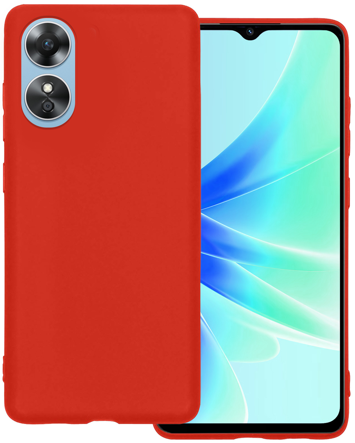 BASEY. Hoes Geschikt voor OPPO A17 Hoesje Siliconen Back Cover Case Met Screenprotector - Hoesje Geschikt voor OPPO A17 Hoes Cover Hoesje - Rood
