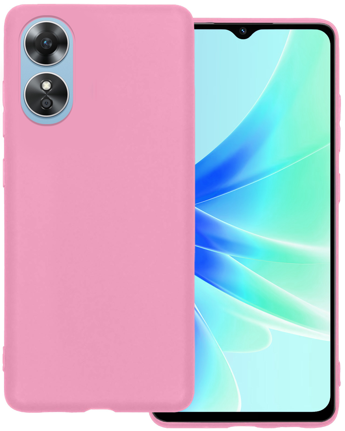 BASEY. Hoes Geschikt voor OPPO A17 Hoesje Siliconen Back Cover Case Met Screenprotector - Hoesje Geschikt voor OPPO A17 Hoes Cover Hoesje - Lichtroze
