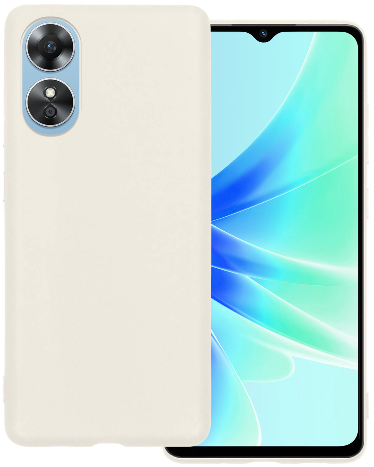 BASEY. Hoes Geschikt voor OPPO A17 Hoesje Siliconen Back Cover Case Met Screenprotector - Hoesje Geschikt voor OPPO A17 Hoes Cover Hoesje - Wit