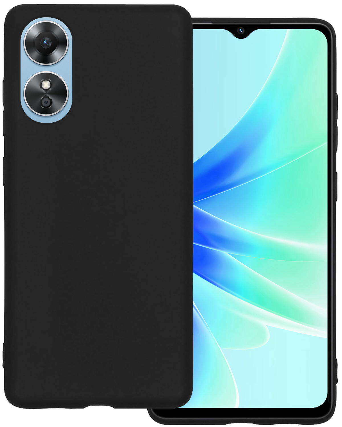 BASEY. Hoes Geschikt voor OPPO A17 Hoesje Siliconen Back Cover Case Met Screenprotector - Hoesje Geschikt voor OPPO A17 Hoes Cover Hoesje - Zwart