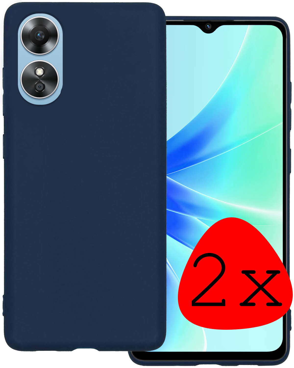 BASEY. Hoes Geschikt voor OPPO A17 Hoesje Siliconen Back Cover Case Met 2x Screenprotector - Hoesje Geschikt voor OPPO A17 Hoes Cover Hoesje - Donkerblauw