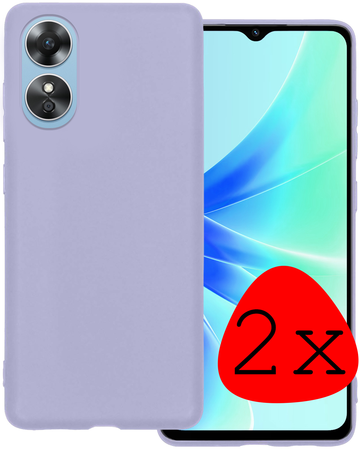 BASEY. Hoes Geschikt voor OPPO A17 Hoesje Siliconen Back Cover Case Met 2x Screenprotector - Hoesje Geschikt voor OPPO A17 Hoes Cover Hoesje - Lila