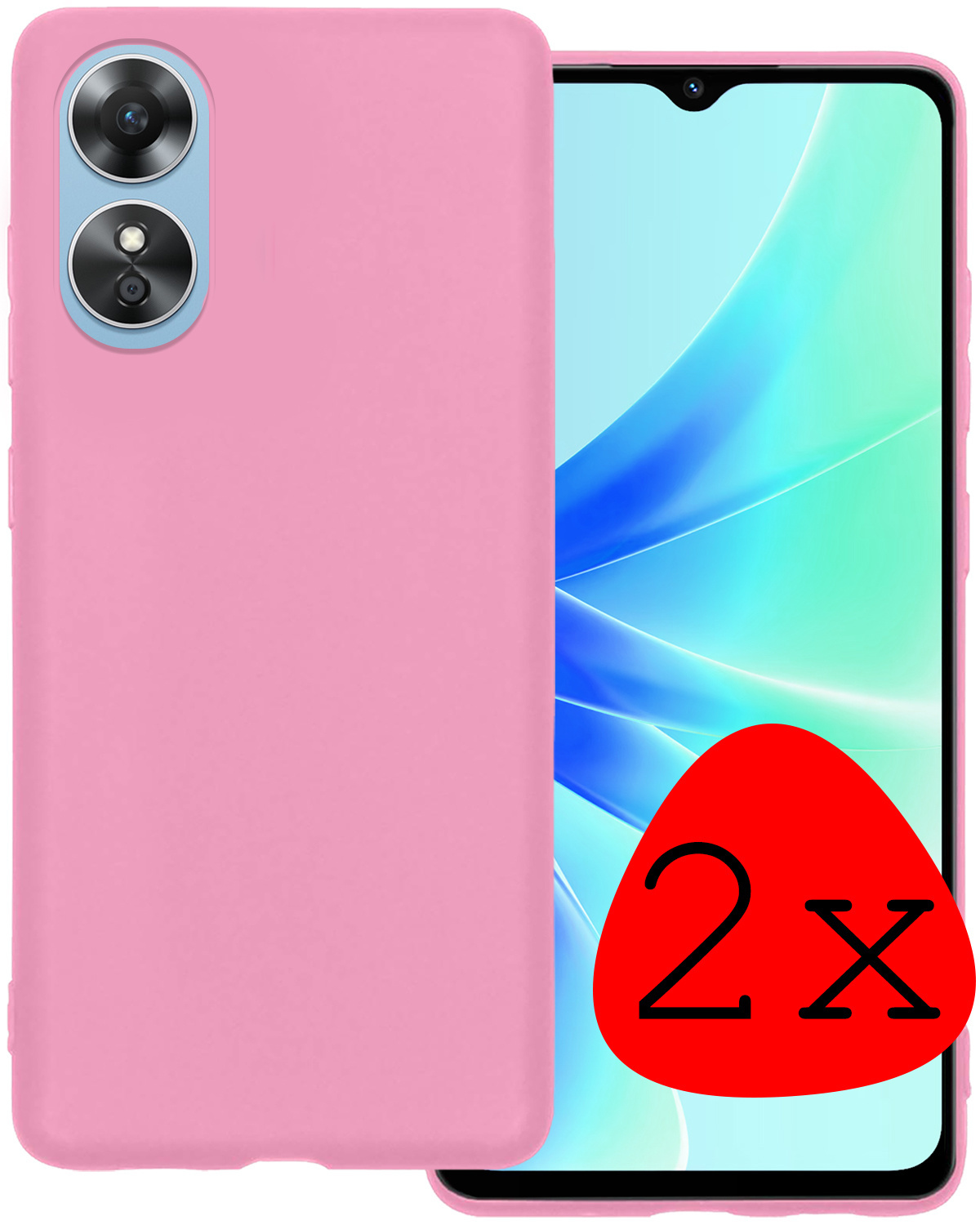 BASEY. Hoes Geschikt voor OPPO A17 Hoesje Siliconen Back Cover Case Met 2x Screenprotector - Hoesje Geschikt voor OPPO A17 Hoes Cover Hoesje - Lichtroze